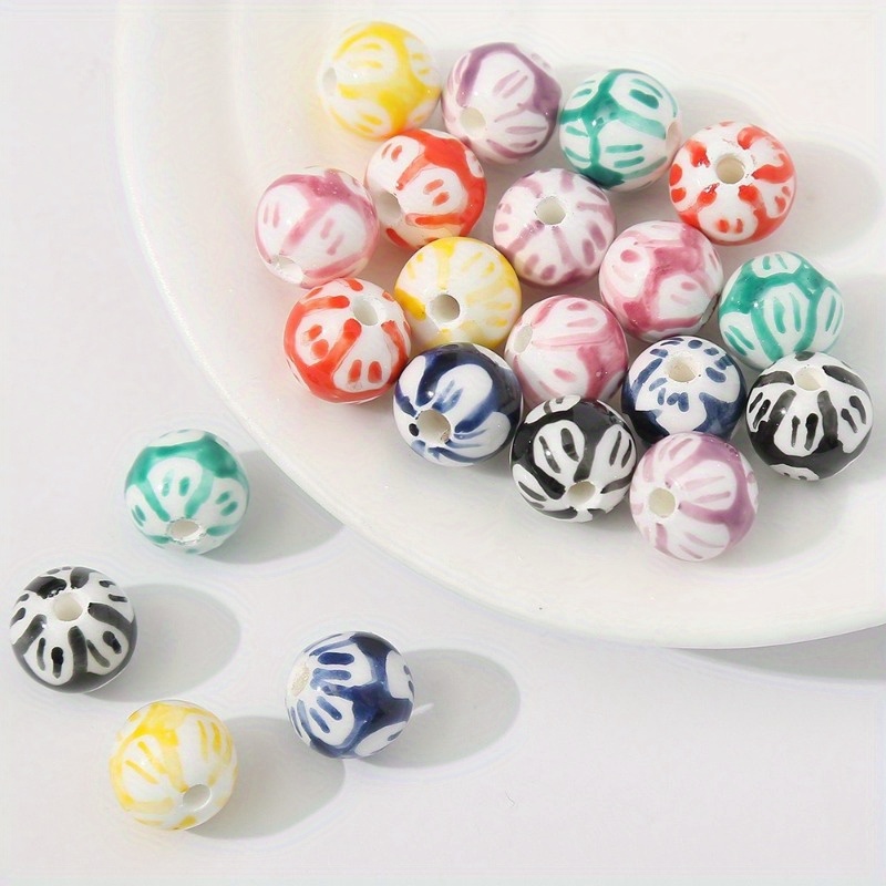 5 Hand-Painted Ceramic Beads for DIY